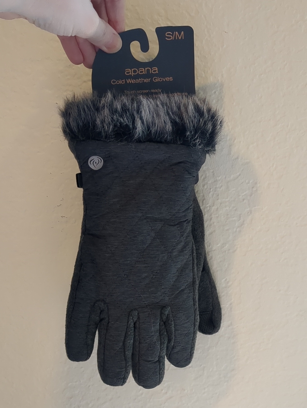 NWT Apana Charcoal Faux-Fur Trim Touchscreen Winter Gloves